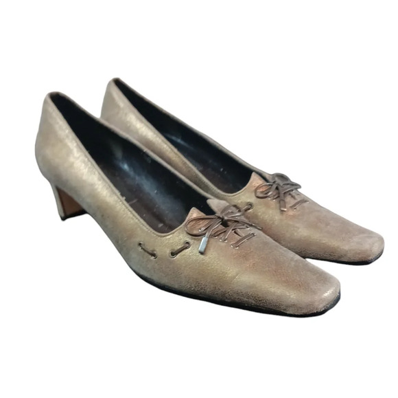 VANELI Vintage Gold/Bronze Square Toe Kitten Heel Pumps Size 7 - Picture 8 of 12